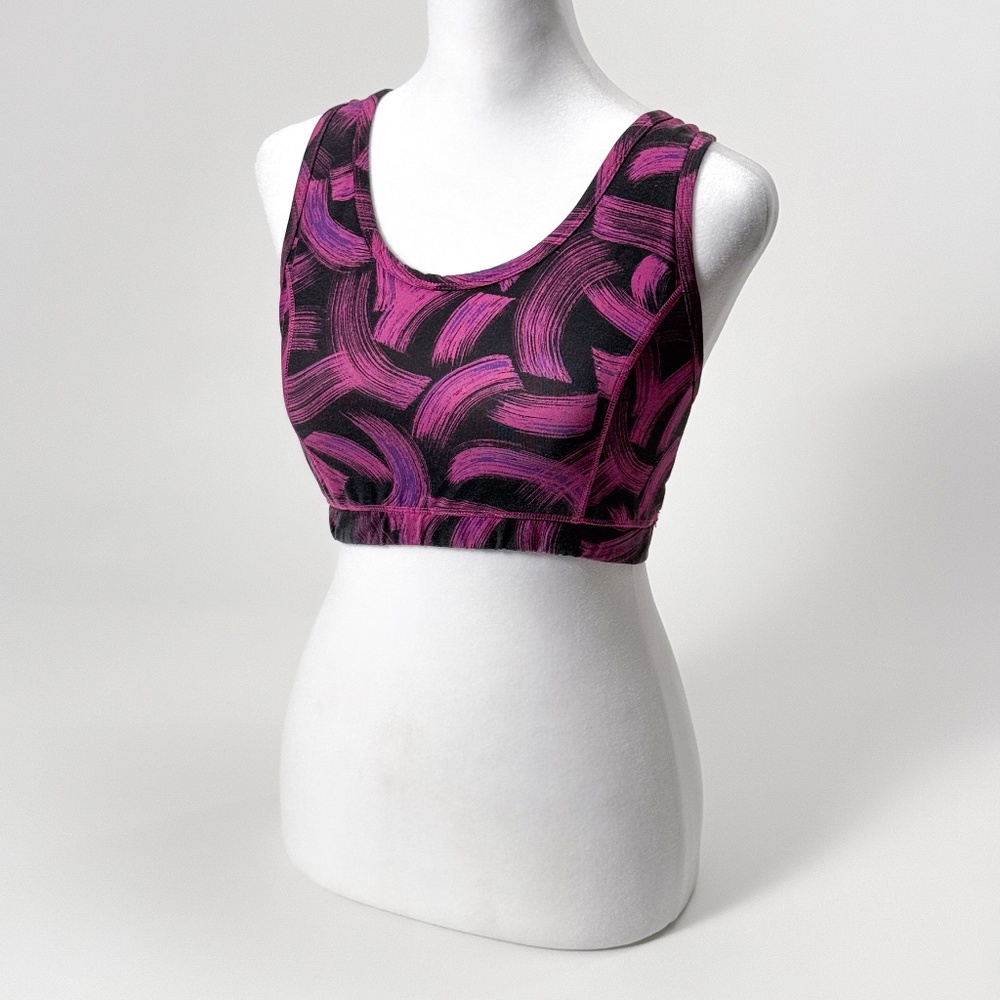 HEAD Women’s Sports Bra Small Racerback Unlined Purple/Black Brushstroke Print
